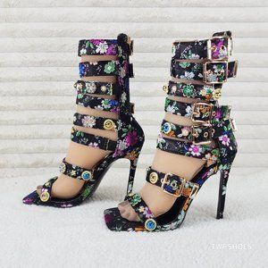 Floral Multi-Color Strappy Heels